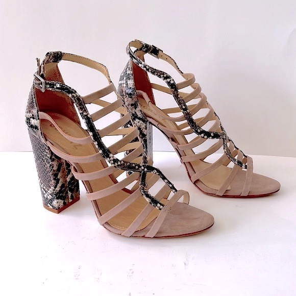 Schutz 'Kaye' Snakeskin-Print Strappy Sandals, Light Pink, 8B - Picture 5 of 13